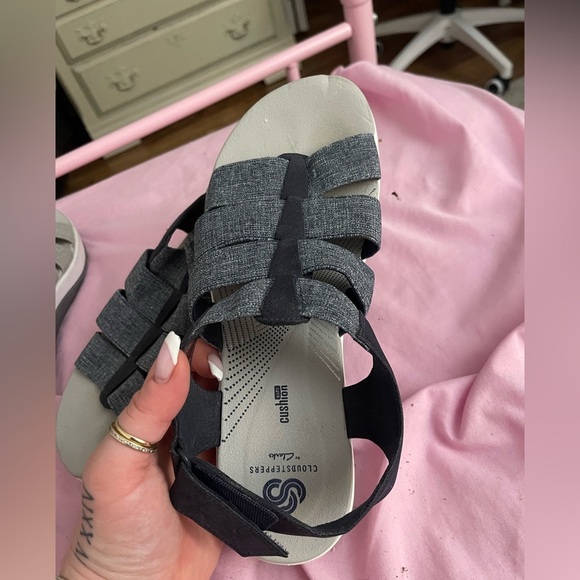 Clarks Cloudsteppers Ankle Strap Sandals Open Toe Shoes Denim Blue & Grey - Picture 4 of 4